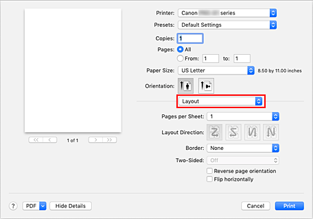 figure:Layout in the Print dialog